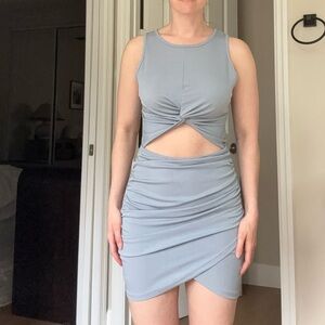 Twist Front Cutout Dress in Light Blue